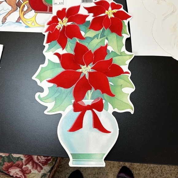 Vtg Eureka USA Velvety Flocked Die Cutout Cardboard Christmas Decor Santa Bears - Picture 9 of 15